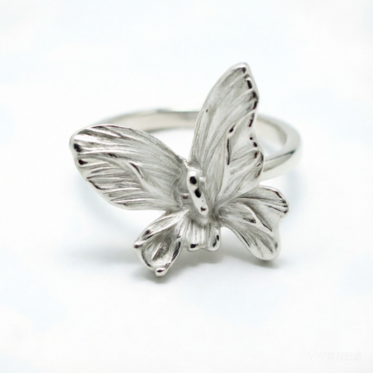 Ethereal Wing | Handcrafted 960 Silver & White Enamel Butterfly Ring