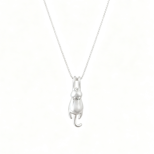 Minimal Cat Pendant Necklace in Sterling Silver