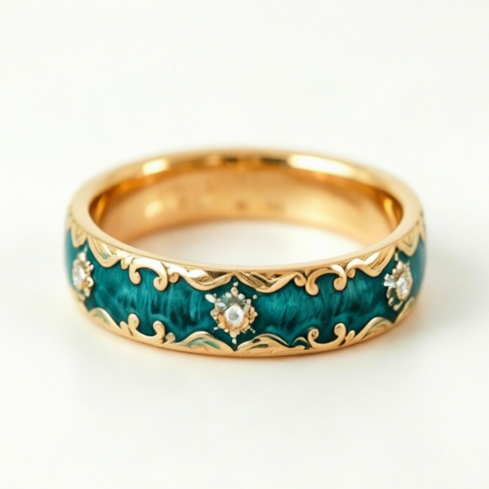 Designer Green Enamel Statement Ring with Royal-Inspired Details