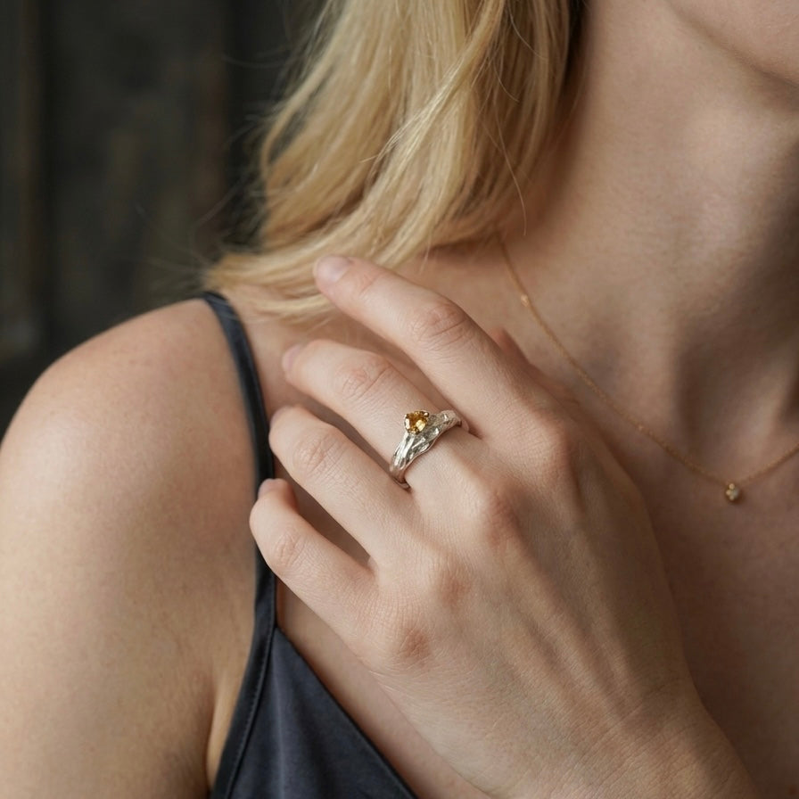 Natural Citrine Open Ring in Sterling Silver