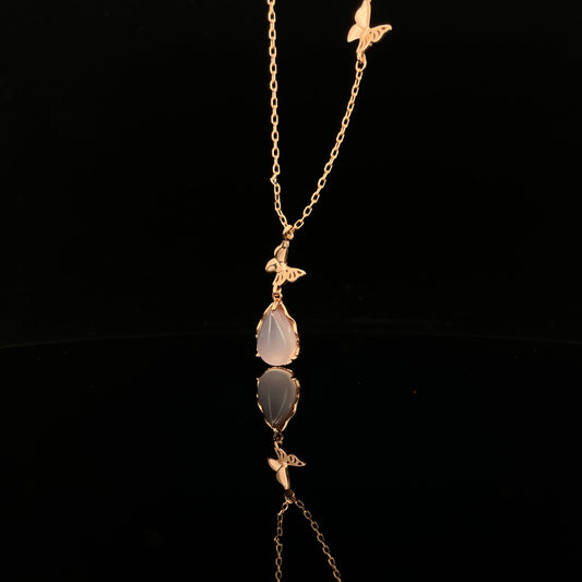 Pink Chalcedony Teardrop Necklace–Tender Bloom