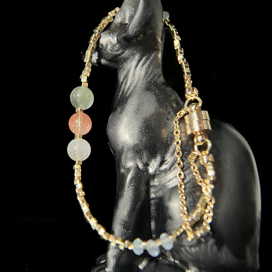 Rainbow Fur & Aquamarine Bracelet – Joy & Calm