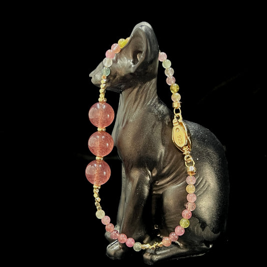 Strawberry Quartz & Tourmaline Bracelet – Love & Balance